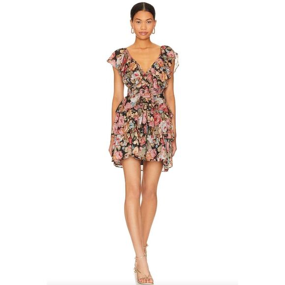 NWT byTimo Bohemian Metallic Floral Ruffle Belted Dress Rose Garden Sz Large - Picture 1 of 14